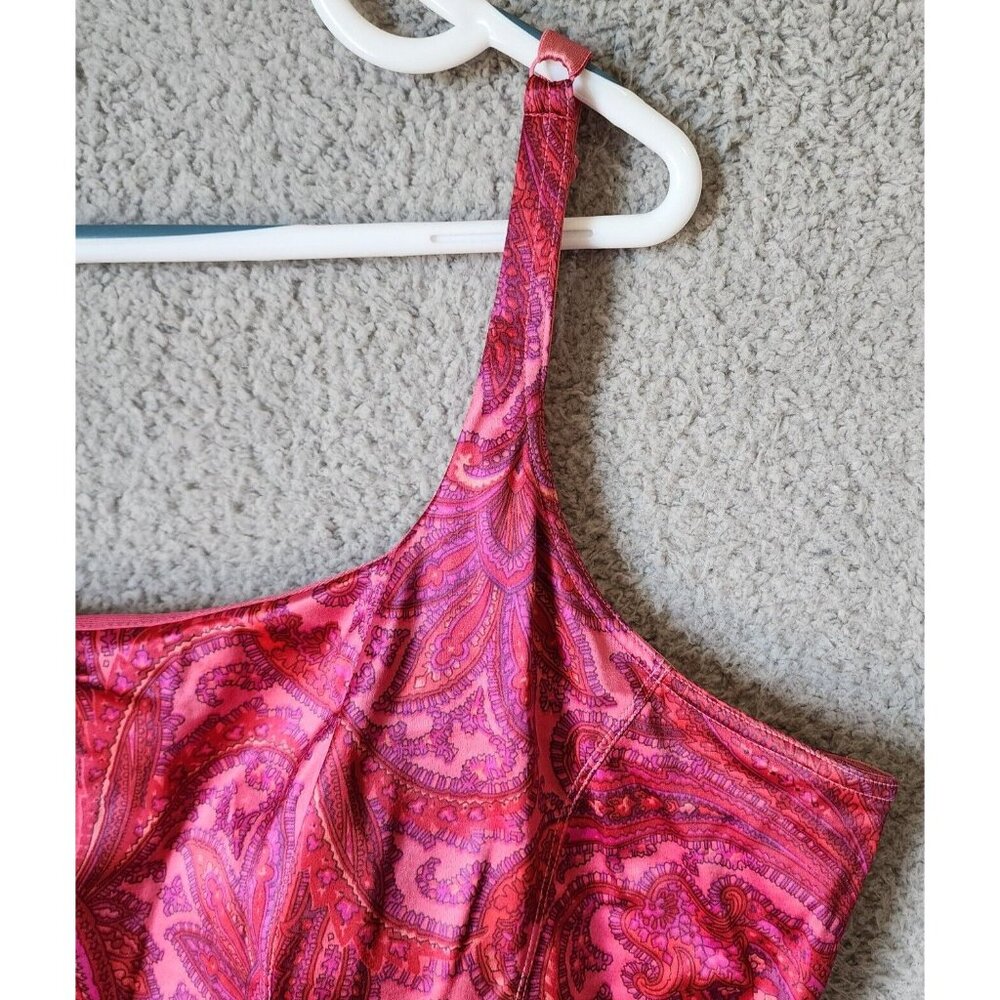 Cacique Lane Bryant Women Sleeveless Cropped Corset Top Satin Pink Paisley 26/28 - Picture 2 of 13